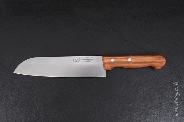 Santoku Messer mit Olivenholz Griff - sehr scharfe 20 cm Klinge - Made in Germany