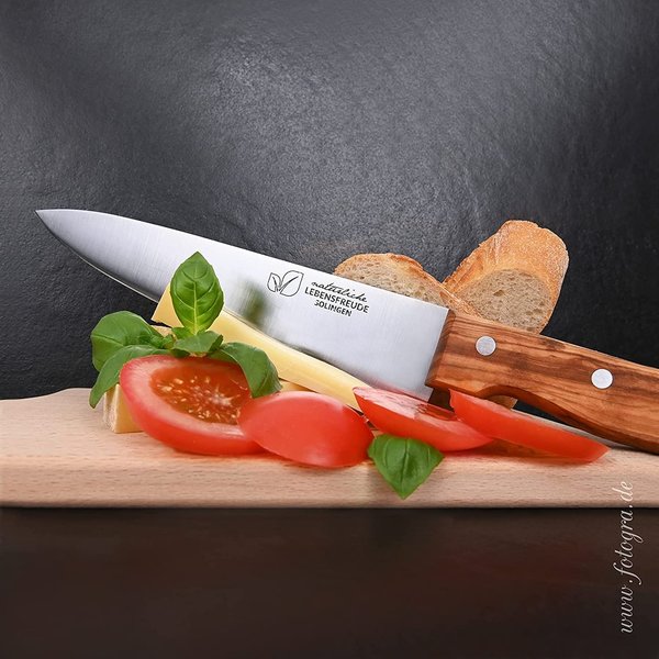 Kochmesser mit Olivenholz Griff - sehr scharfe 20 cm Klinge - Made in Germany Solingen